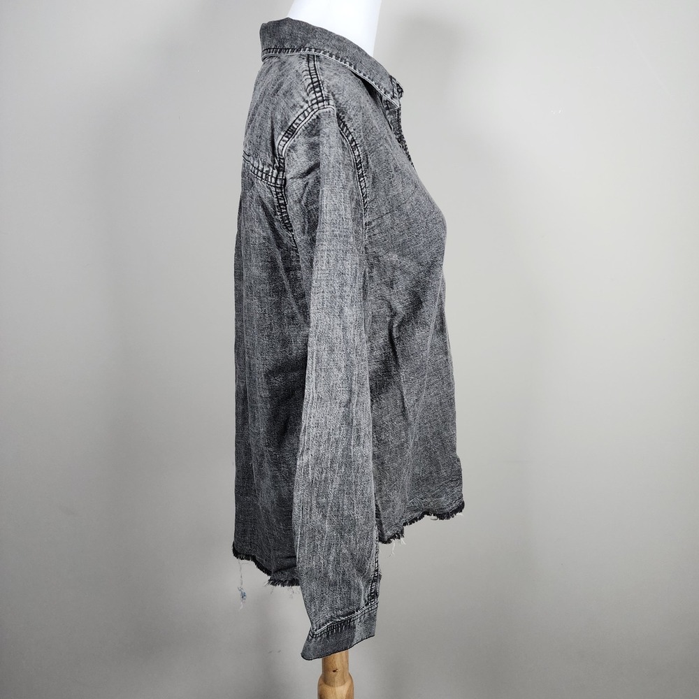 Dex Stonewash Denim Shirt Womens Medium Grey Streetwear Western Tencel Button Up - Picture 3 of 13